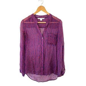 Diane Von Furstenberg Purple Pink Pattern‎ Silk Button Down Blouse